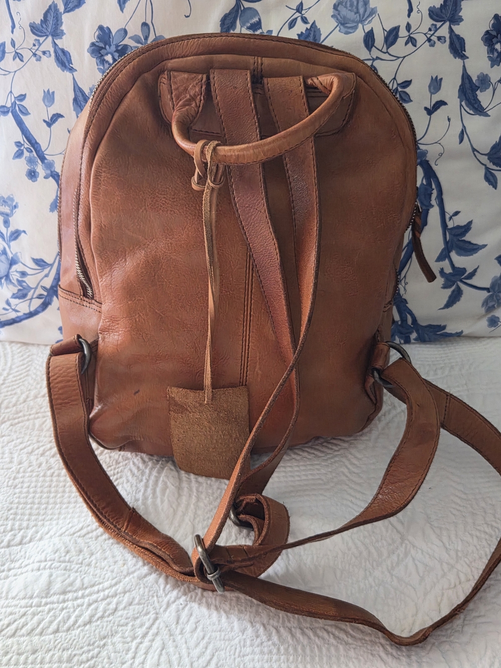 Valencia Woven Leather Backpack in Warm Cognac - Picture 2 of 7